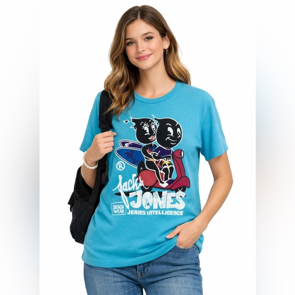 Jack & Jones Tops - Y2K Graphic Cartoon Surf Tee Jack & Jones Beach Skate Graphic L